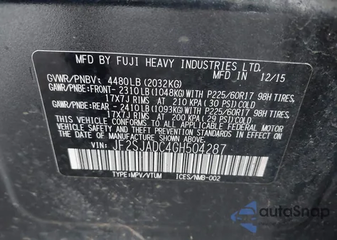 2016 Subaru Forester 2.5I Premium from USA, damaged, VIN JF2SJADC4GH504287